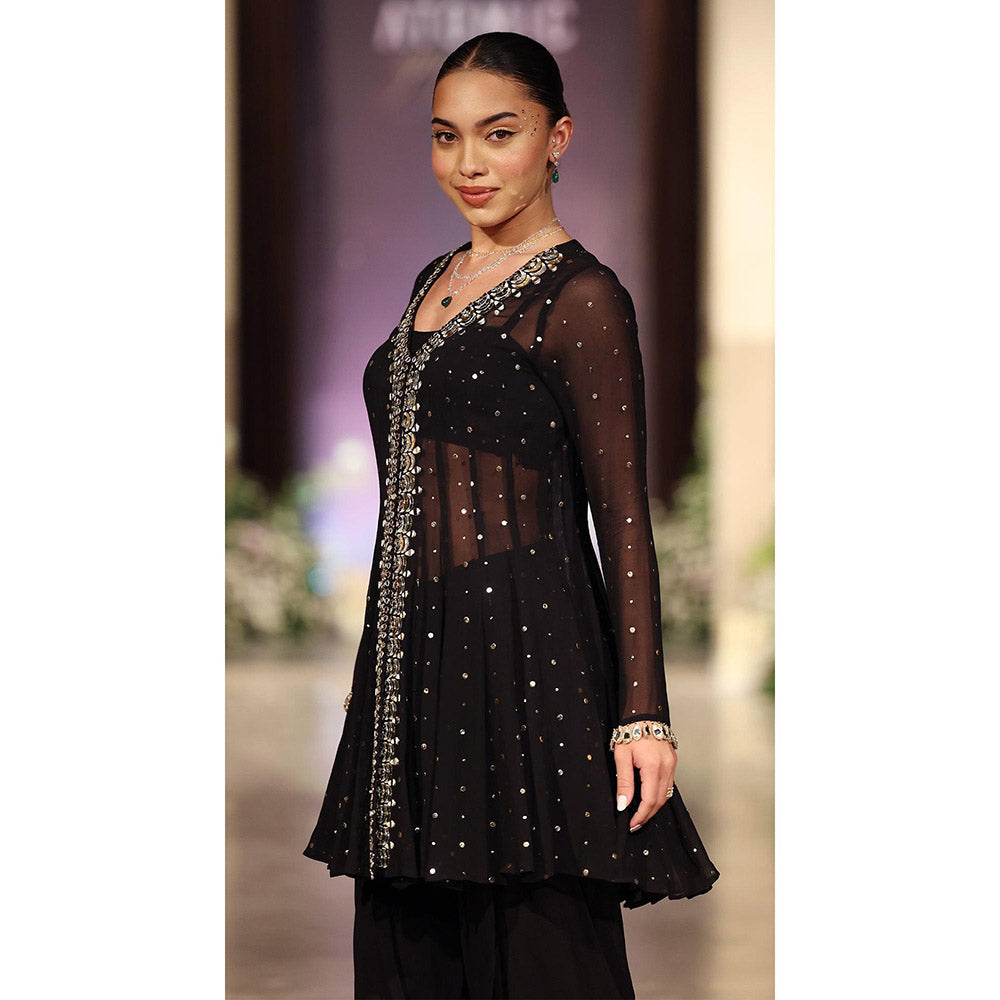 Basanti Kapde aur Koffee Black Mukaish Georgette Kurta and Dhoti Pant