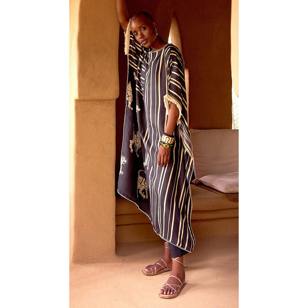Basanti Kapde aur Koffee Black Stripes Abstract Kaftan and Pant