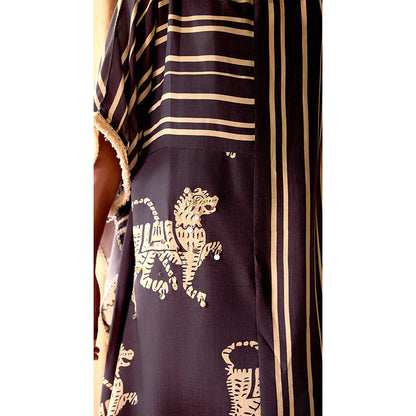 Basanti Kapde aur Koffee Black Stripes Abstract Kaftan and Pant