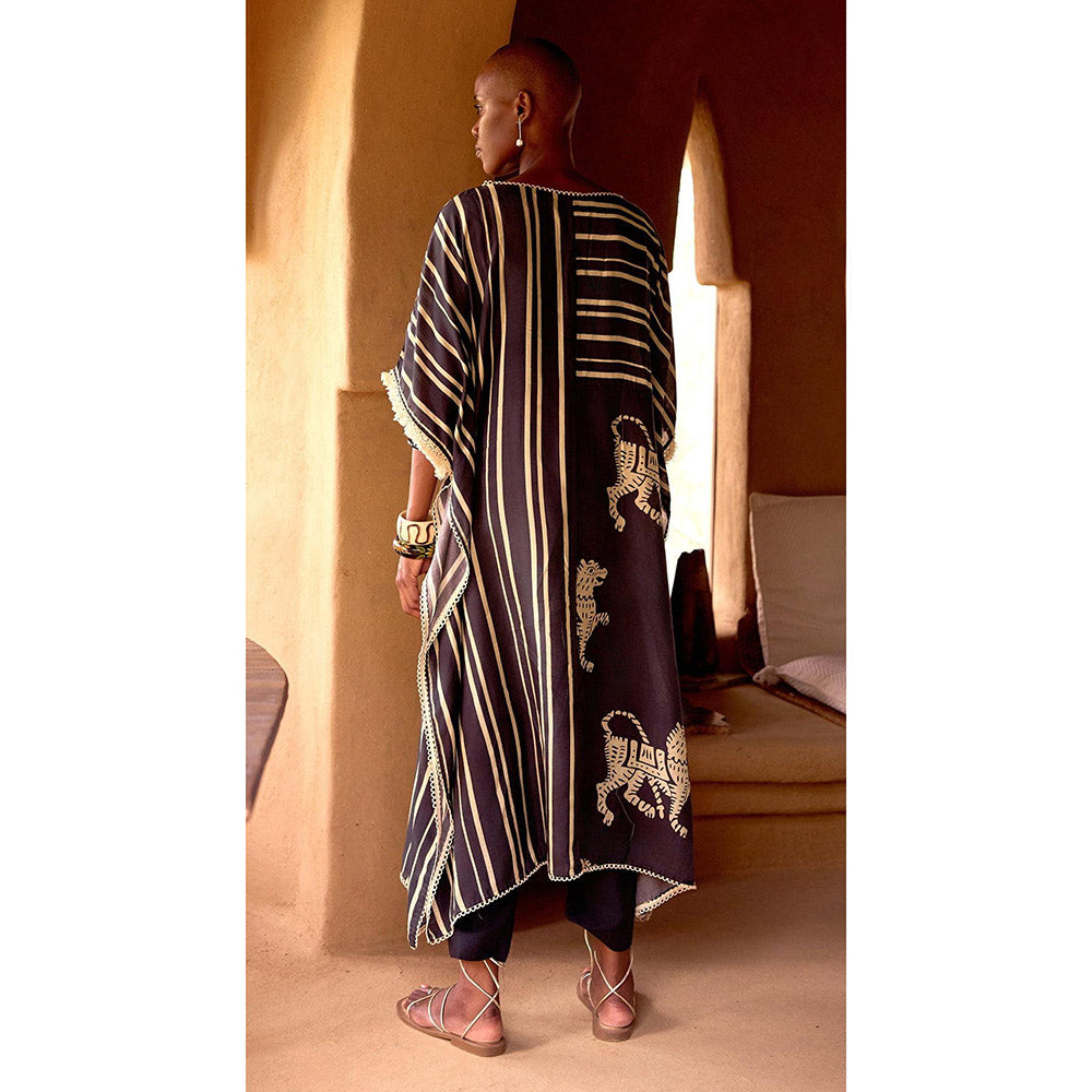 Basanti Kapde aur Koffee Black Stripes Abstract Kaftan and Pant