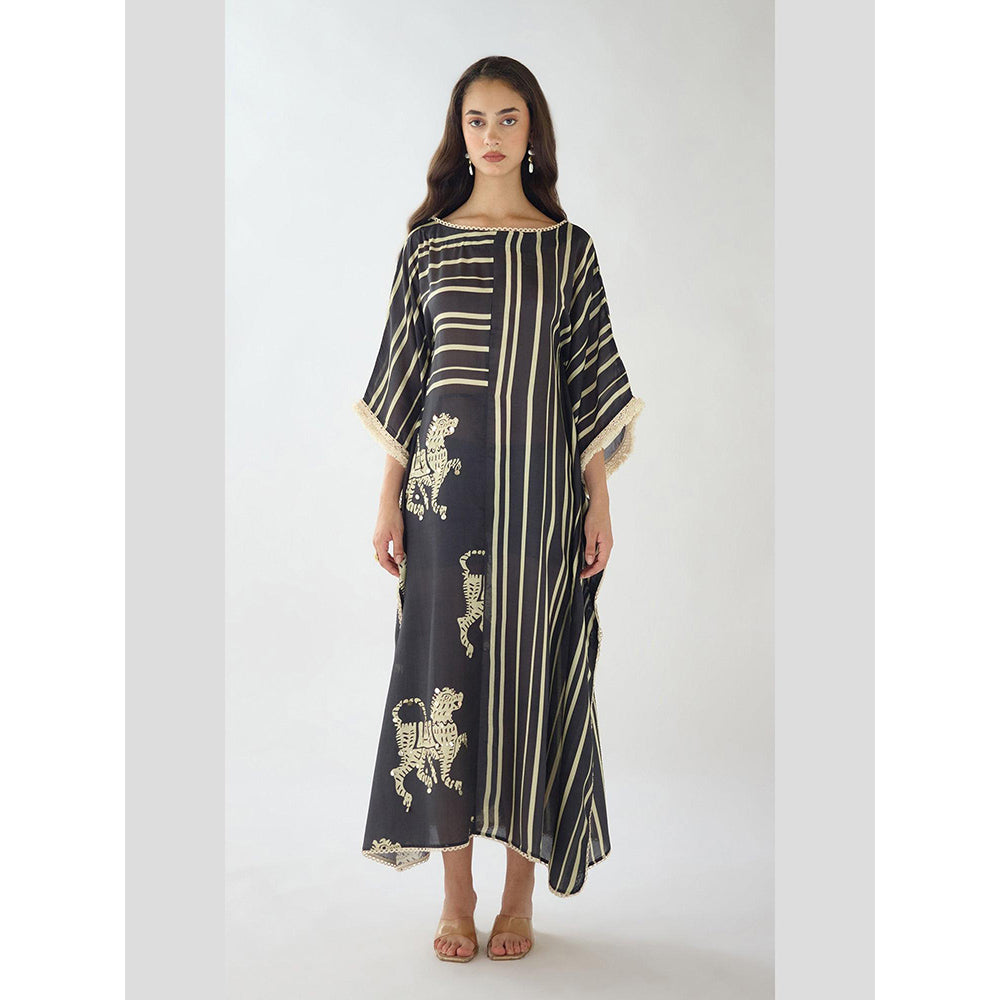 Basanti Kapde aur Koffee Black Stripes Abstract Kaftan and Pant