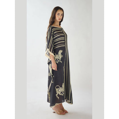 Basanti Kapde aur Koffee Black Stripes Abstract Kaftan and Pant