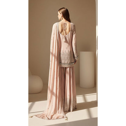Basanti Kapde aur Koffee Blush Dawn Embroidered Kurta and Sharara with Dupatta