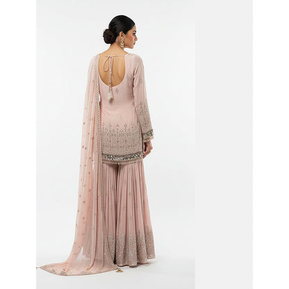 Basanti Kapde aur Koffee Blush Dawn Embroidered Kurta and Sharara with Dupatta