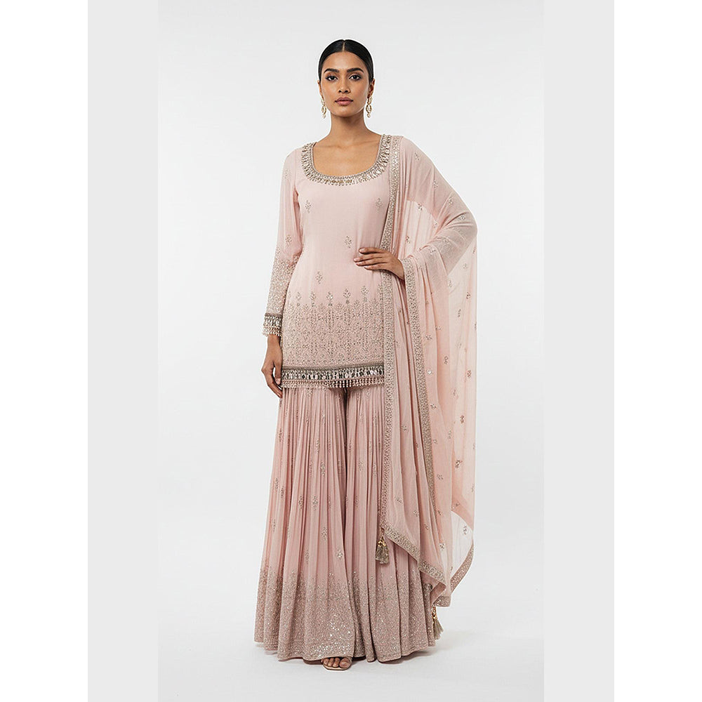 Basanti Kapde aur Koffee Blush Dawn Embroidered Kurta and Sharara with Dupatta