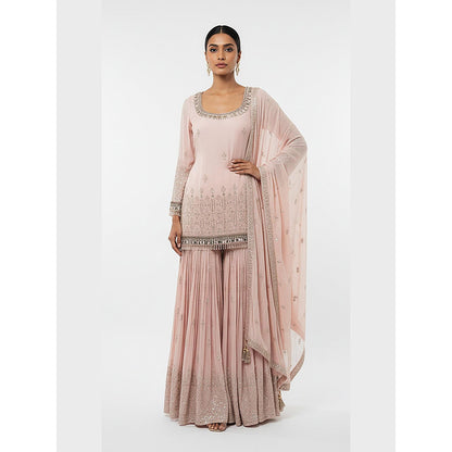 Basanti Kapde aur Koffee Blush Dawn Embroidered Kurta and Sharara with Dupatta