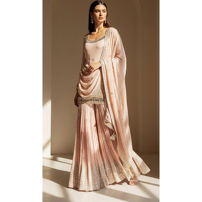 Basanti Kapde aur Koffee Blush Dawn Embroidered Kurta and Sharara with Dupatta