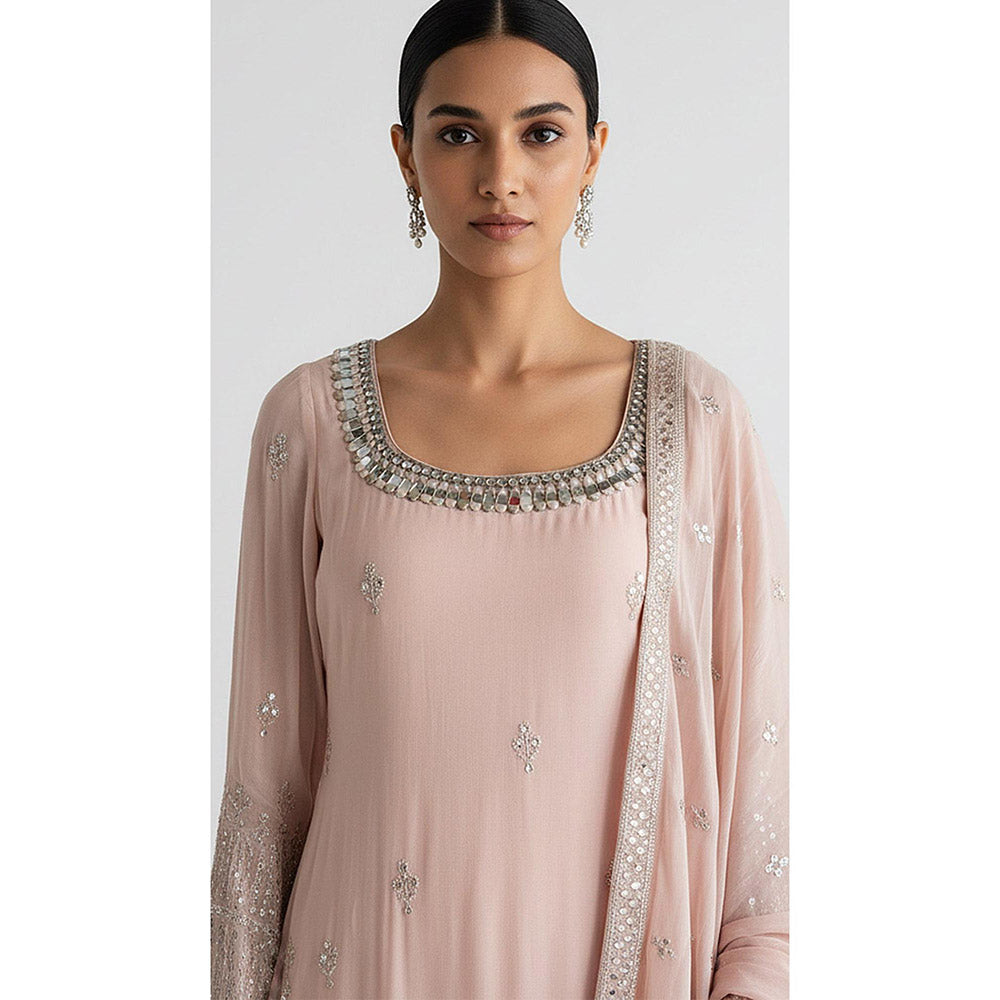 Basanti Kapde aur Koffee Blush Dawn Embroidered Kurta and Sharara with Dupatta