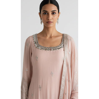Basanti Kapde aur Koffee Blush Dawn Embroidered Kurta and Sharara with Dupatta