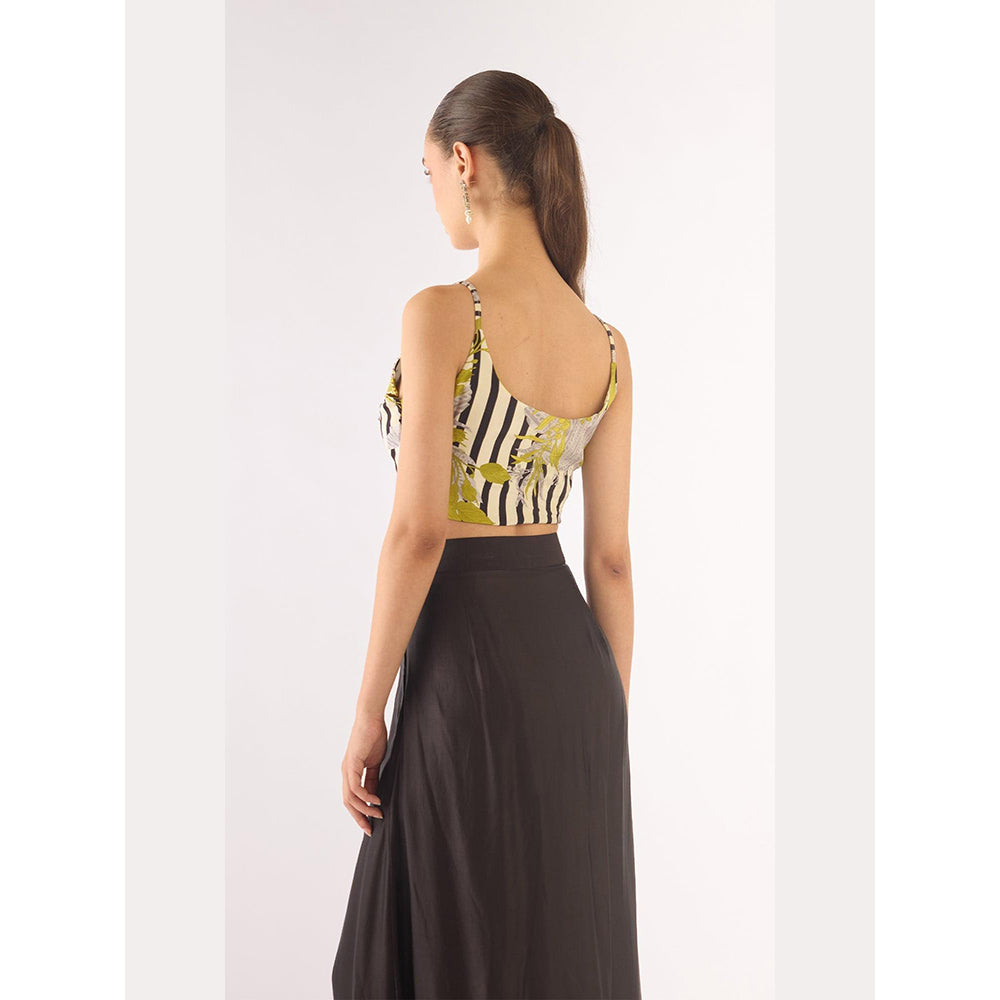 Basanti Kapde aur Koffee Green Organza Sequins Cape And Sharara With Bustier