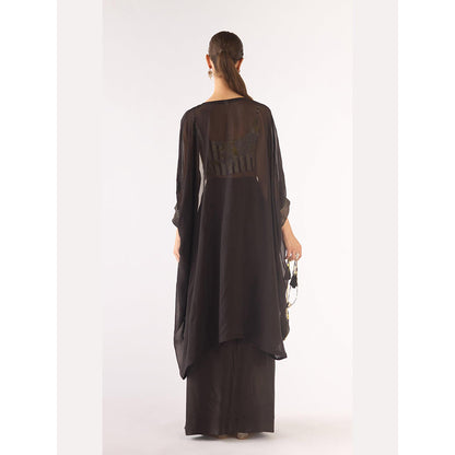 Basanti Kapde aur Koffee Green Organza Sequins Cape And Sharara With Bustier