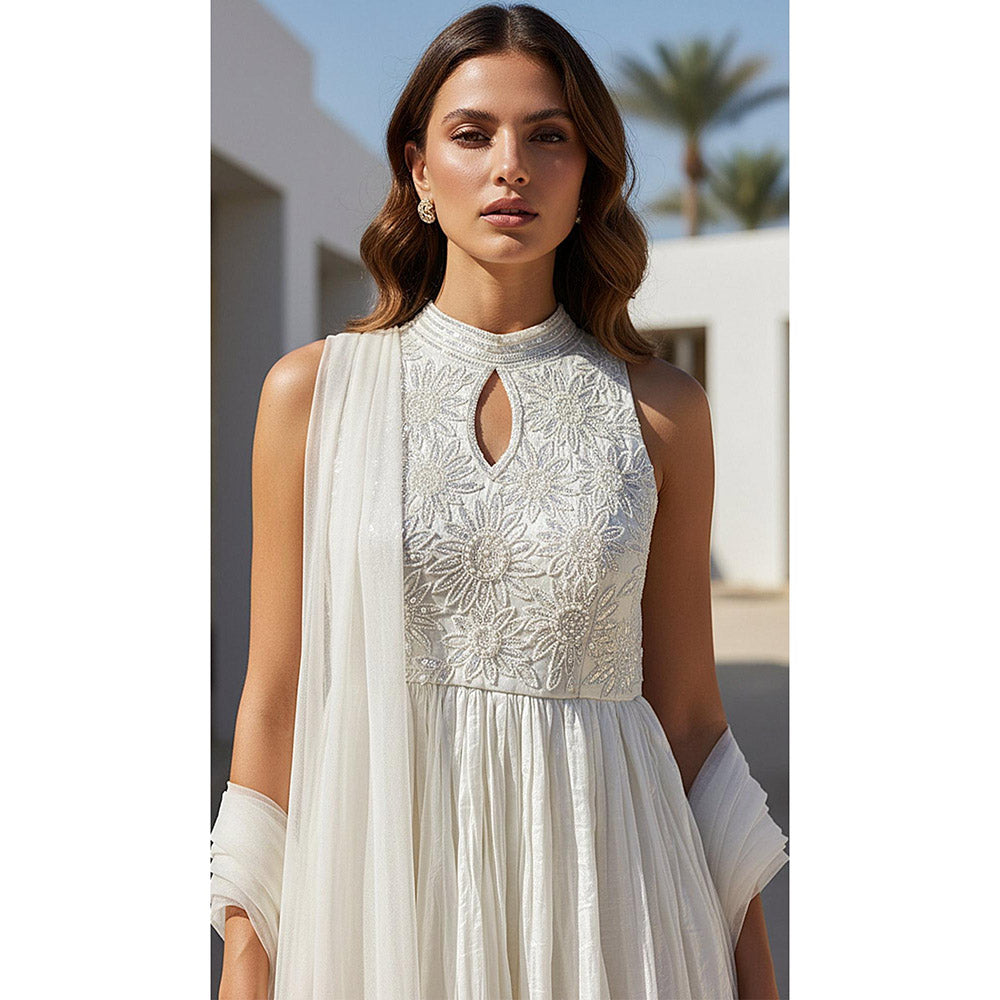 Basanti Kapde aur Koffee Ivory Crushed Tissue Peplum Kurta And Sharara With Dupatta