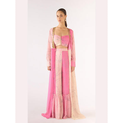 Basanti Kapde aur Koffee Pink Chiffon Embroidered Cape And Sharara With Bustier