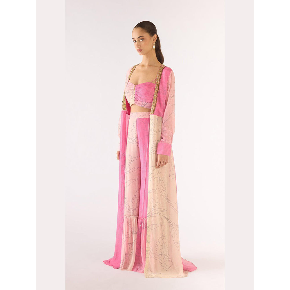 Basanti Kapde aur Koffee Pink Chiffon Embroidered Cape And Sharara With Bustier