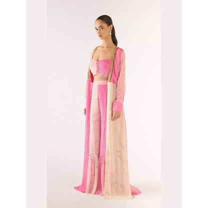 Basanti Kapde aur Koffee Pink Chiffon Embroidered Cape And Sharara With Bustier