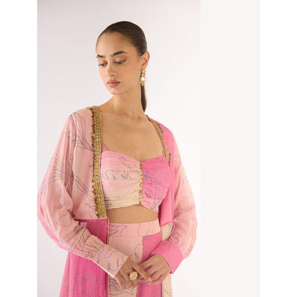 Basanti Kapde aur Koffee Pink Chiffon Embroidered Cape And Sharara With Bustier