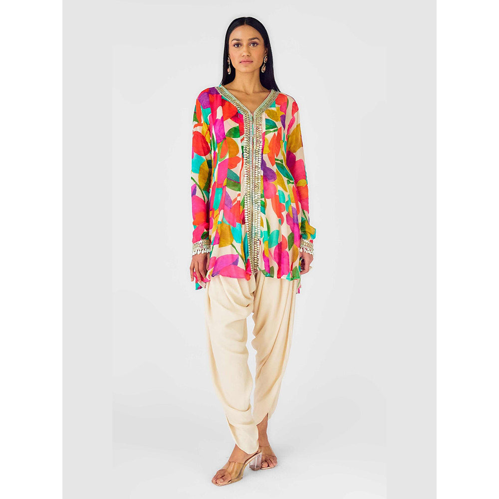 Basanti Kapde aur Koffee Multi Crepe Embroidered Abstract Kurta And Dhoti Pant