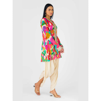 Basanti Kapde aur Koffee Multi Crepe Embroidered Abstract Kurta And Dhoti Pant