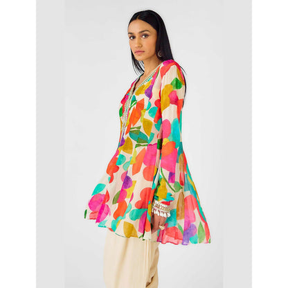 Basanti Kapde aur Koffee Multi Crepe Embroidered Abstract Kurta And Dhoti Pant