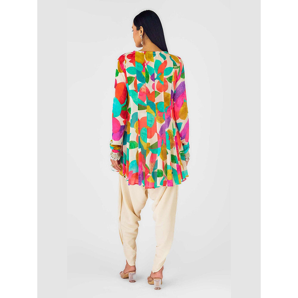 Basanti Kapde aur Koffee Multi Crepe Embroidered Abstract Kurta And Dhoti Pant