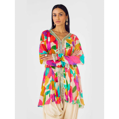 Basanti Kapde aur Koffee Multi Crepe Embroidered Abstract Kurta And Dhoti Pant