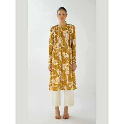 Basanti Kapde aur Koffee Mustard Flora Muse Muslin Kurta And Pant