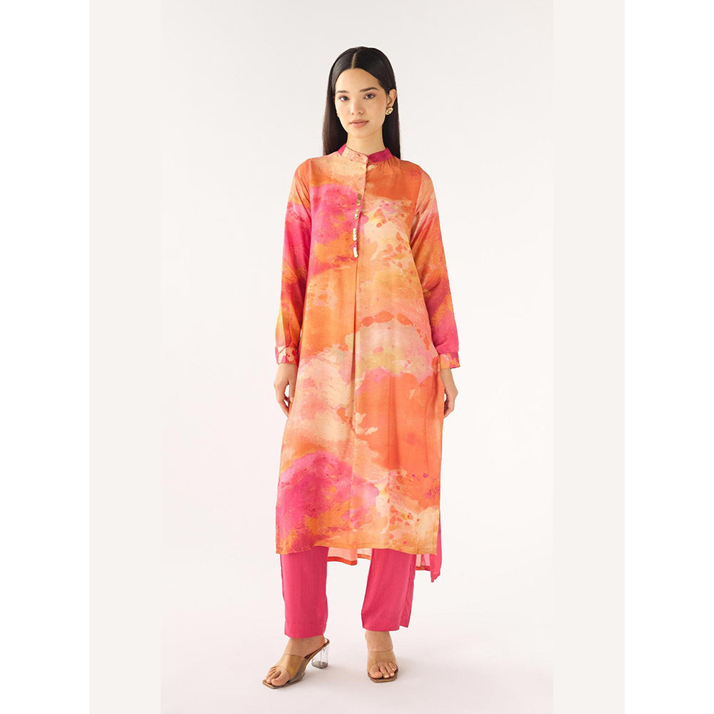 Basanti Kapde aur Koffee Orange Muslin Embellished Kurta And Pant