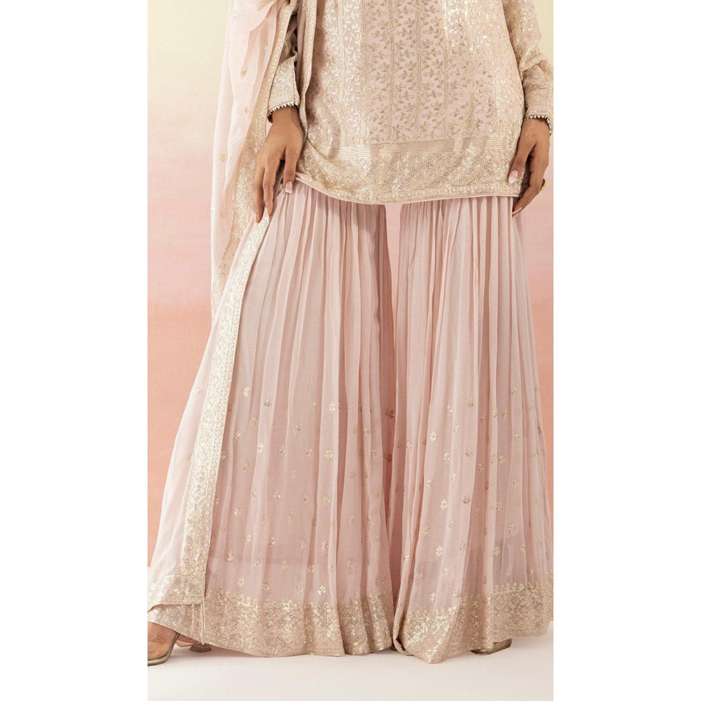 Basanti Kapde aur Koffee Pink Sequin Embellished Kurta And Sharara With Dupatta