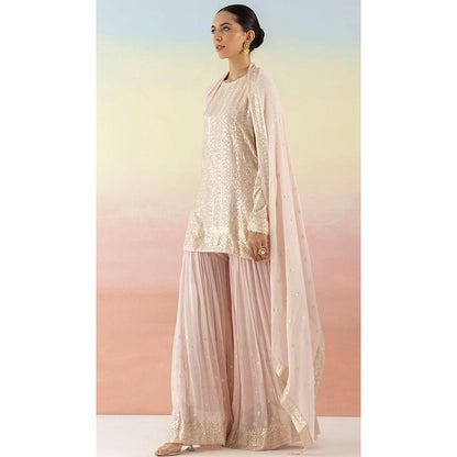Basanti Kapde aur Koffee Pink Sequin Embellished Kurta And Sharara With Dupatta