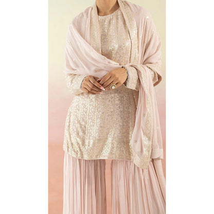 Basanti Kapde aur Koffee Pink Sequin Embellished Kurta And Sharara With Dupatta