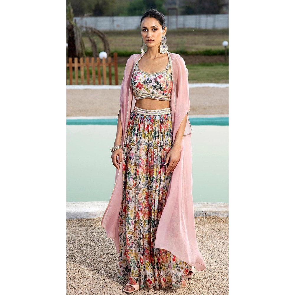 Basanti Kapde aur Koffee Pink Sharara And Cape With Bustier