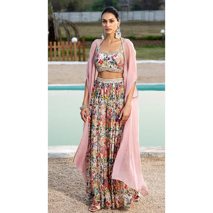 Basanti Kapde aur Koffee Pink Sharara And Cape With Bustier