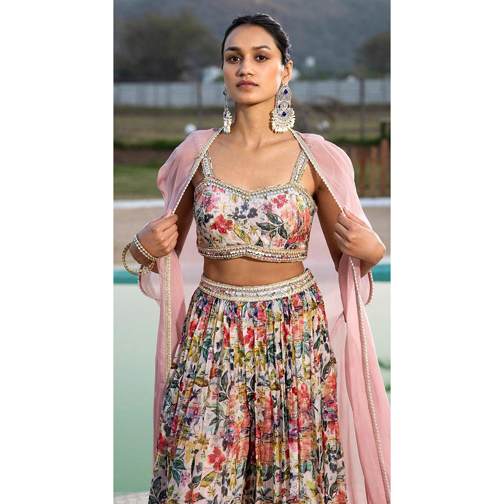 Basanti Kapde aur Koffee Pink Sharara And Cape With Bustier
