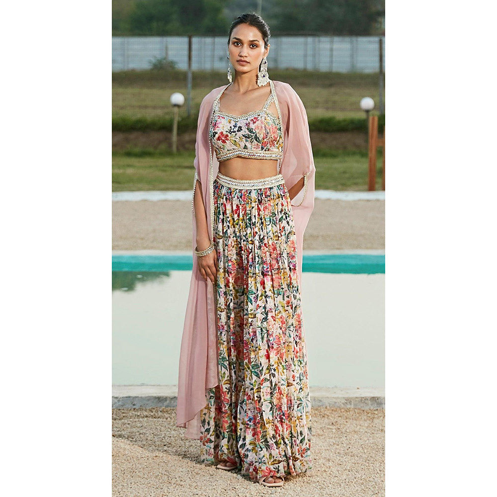 Basanti Kapde aur Koffee Pink Sharara And Cape With Bustier