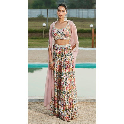 Basanti Kapde aur Koffee Pink Sharara And Cape With Bustier