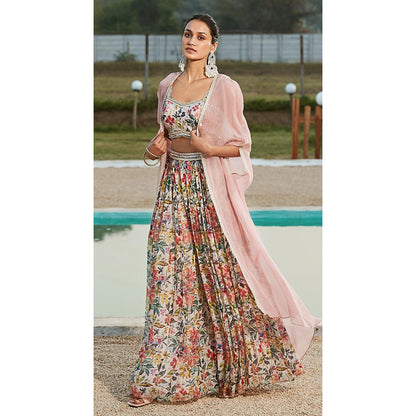 Basanti Kapde aur Koffee Pink Sharara And Cape With Bustier