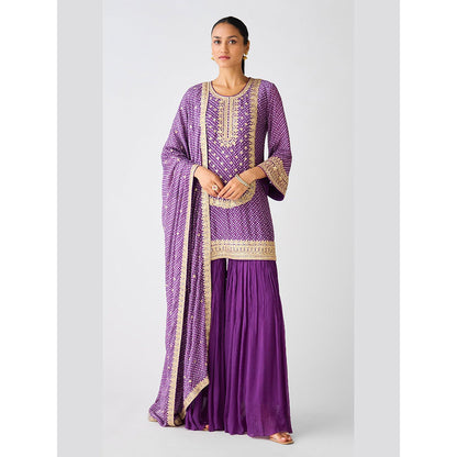 Basanti Kapde aur Koffee Purple Chinon Zari Work Kurta with Sharara and Dupatta
