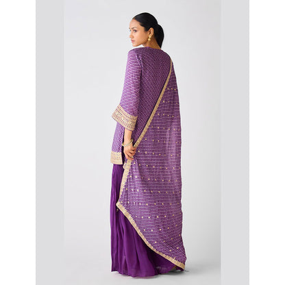 Basanti Kapde aur Koffee Purple Chinon Zari Work Kurta with Sharara and Dupatta