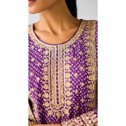 Basanti Kapde aur Koffee Purple Chinon Zari Work Kurta with Sharara and Dupatta