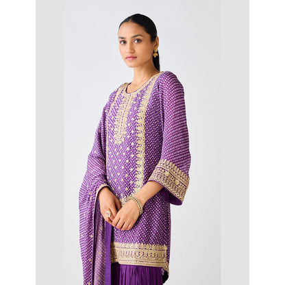 Basanti Kapde aur Koffee Purple Chinon Zari Work Kurta with Sharara and Dupatta