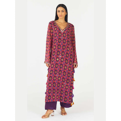 Basanti Kapde aur Koffee Purple Crepe Embroidered Kurta with Pant