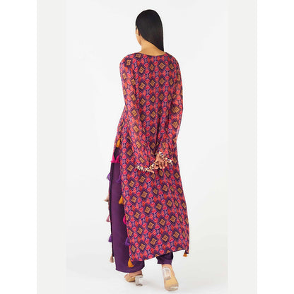 Basanti Kapde aur Koffee Purple Crepe Embroidered Kurta with Pant