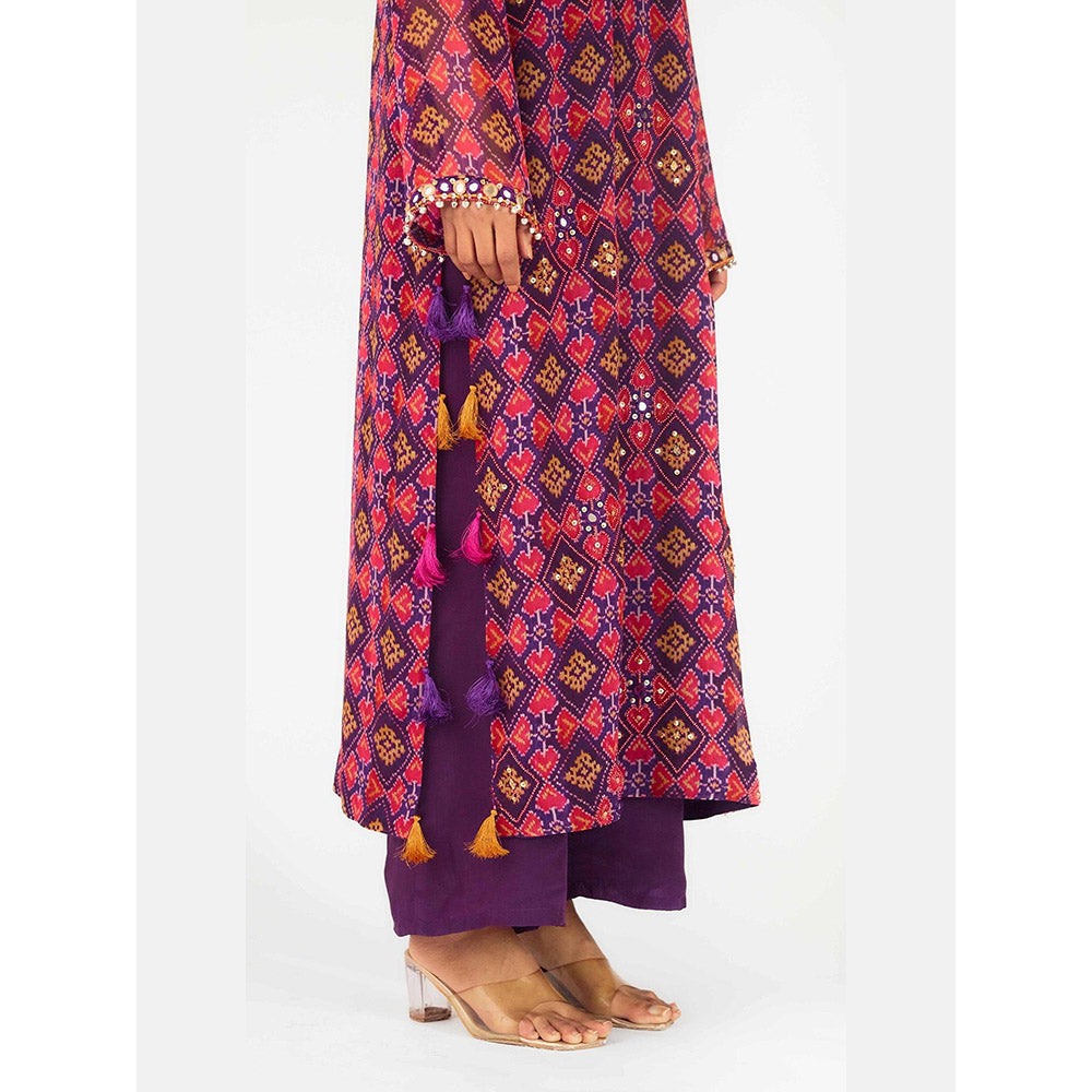 Basanti Kapde aur Koffee Purple Crepe Embroidered Kurta with Pant