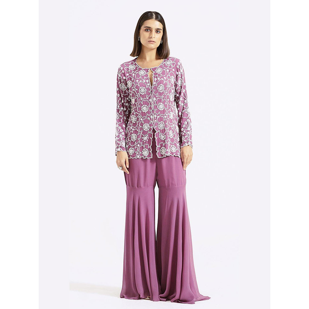 Basanti Kapde aur Koffee Purple Embroidered Kurta with Sharara