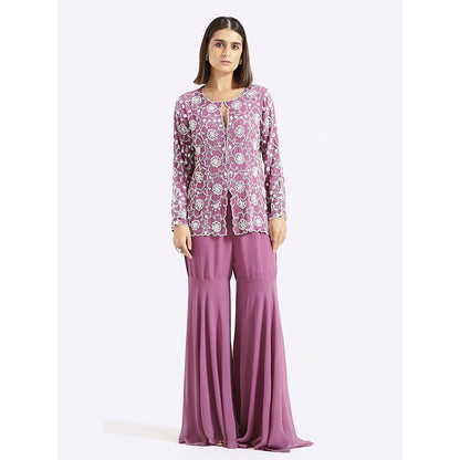 Basanti Kapde aur Koffee Purple Embroidered Kurta with Sharara