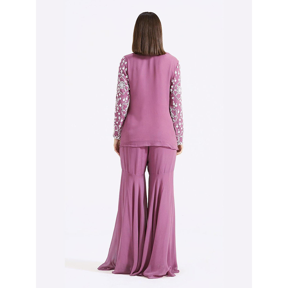 Basanti Kapde aur Koffee Purple Embroidered Kurta with Sharara