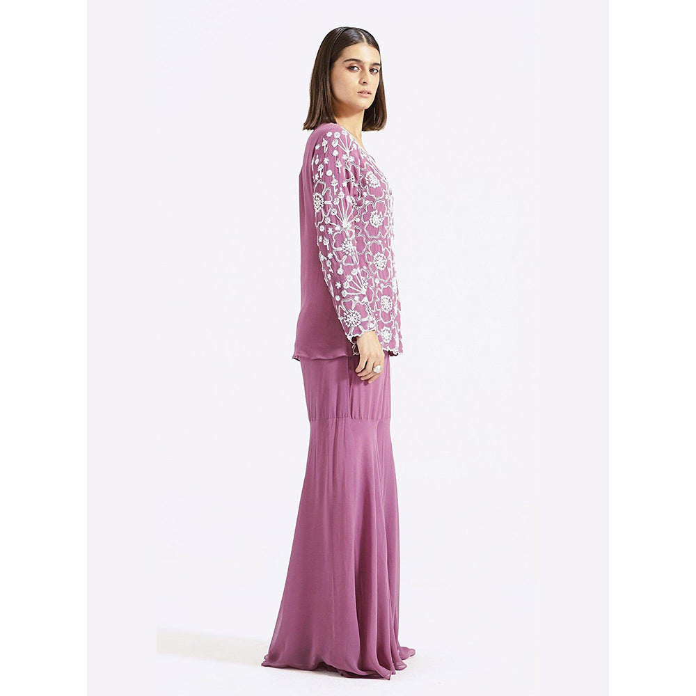 Basanti Kapde aur Koffee Purple Embroidered Kurta with Sharara