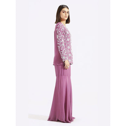 Basanti Kapde aur Koffee Purple Embroidered Kurta with Sharara