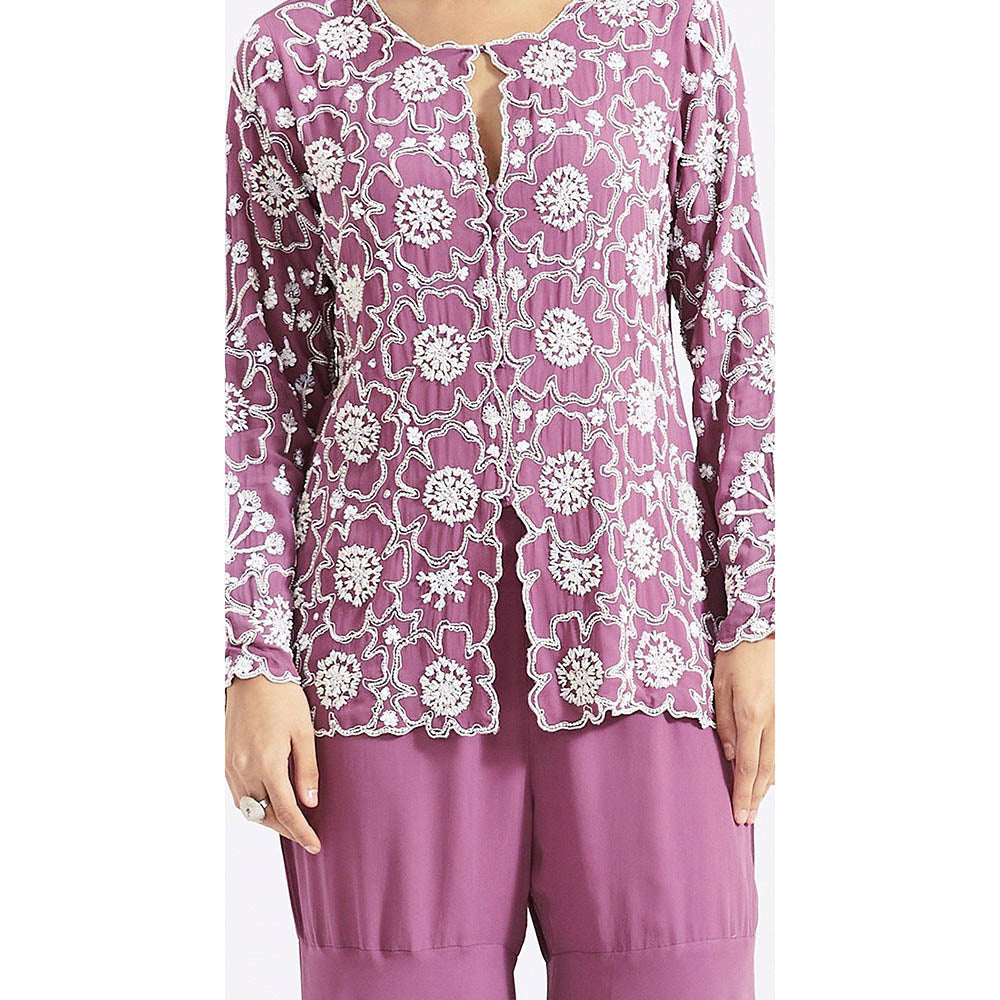 Basanti Kapde aur Koffee Purple Embroidered Kurta with Sharara