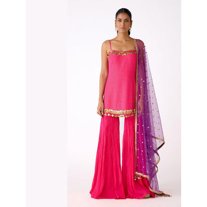 Basanti Kapde aur Koffee Pink Mirror Work Kurta with Sharara and Dupatta